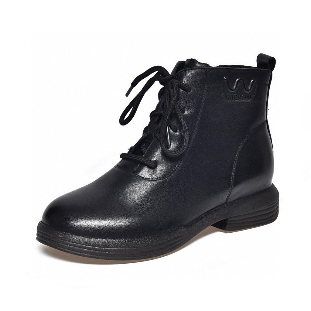 Rundhuvade korta stövlar dam höst och vinter nya bekväma plattbottnade första lager koskinn casual Martin boots enkel temperament läderstövlar