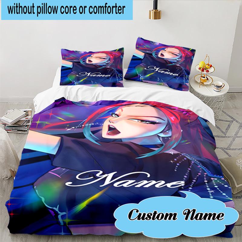 Set Biancheria da Letto Fantasy Night Trio K-Pop Personalizzabile con Nome, 3 Pezzi, Include 1 Copripiumino e 2 Federe, Adatto per Dormitori e Camere da Letto, Regalo