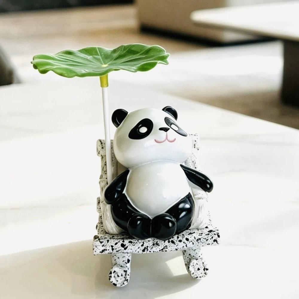 Lotus Leaf Frog Panda Figurine Resin Panda Sculpture Decoration Funny Bobble Chair Decor Home