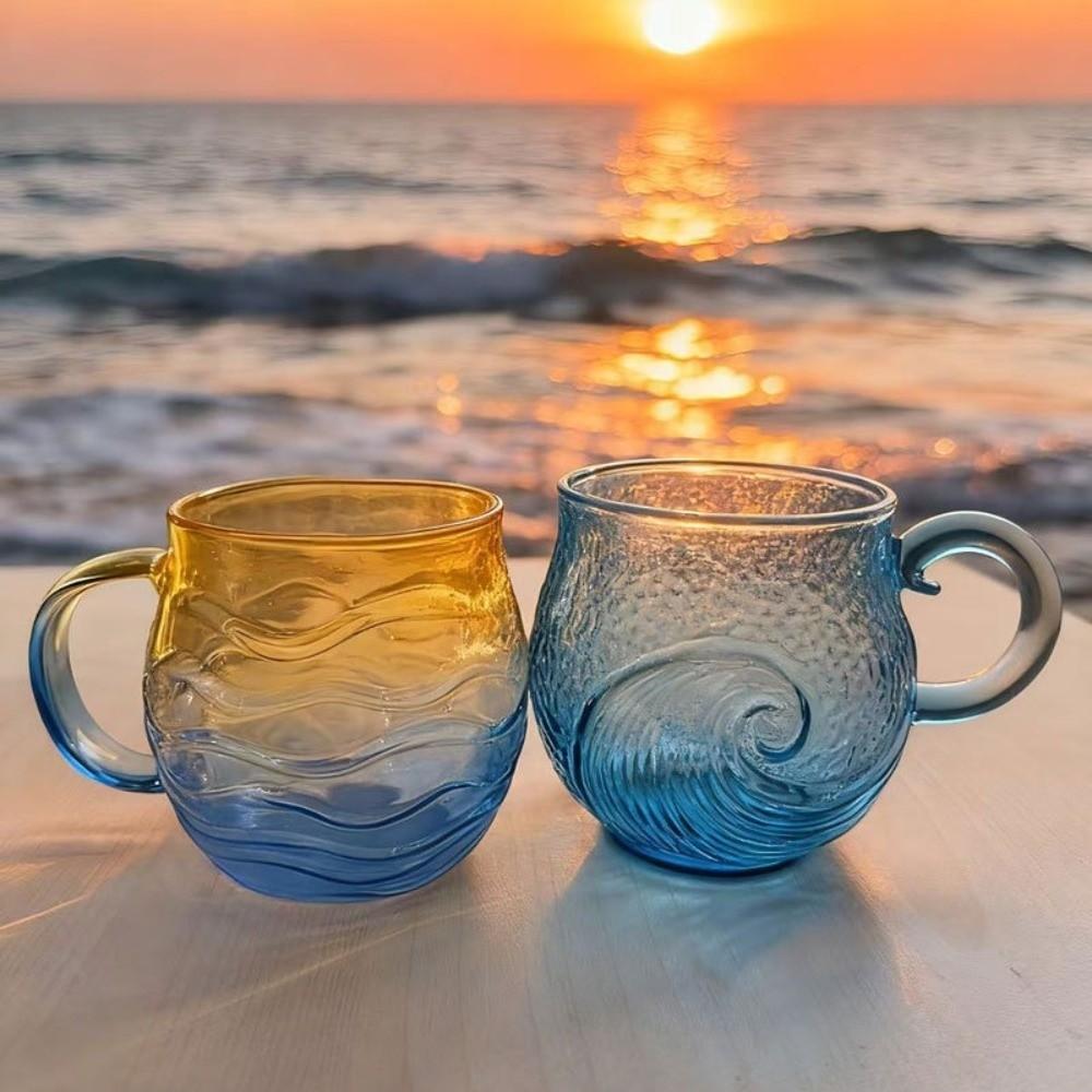 Gradient Color Sea Glass Mug Waved Texture Wave Mug Tea Cup Sunset Mug  Bar