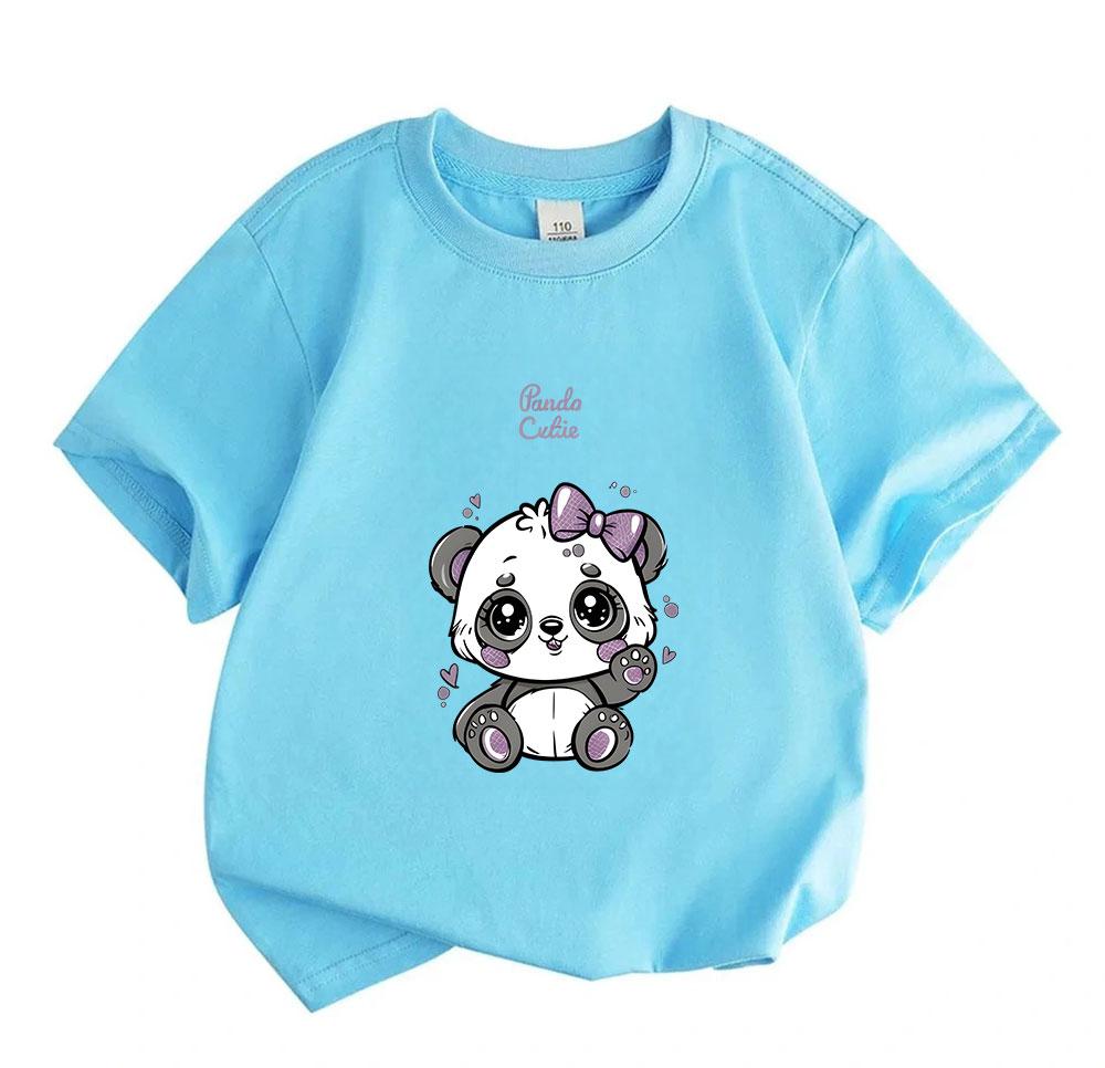 Kids Boys Girls Cute Panda Print T-Shirt, 100% Cotton Short