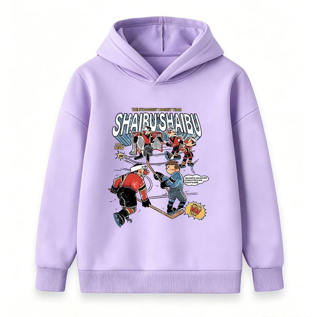 Kids Boys Girls Pullover Hoodie, Cute Cartoon Ice Hockey Team Printed Warm Casual Hooded Sweatshirt, Comfy Long Sleeve Pullover for Daily Wear Sports