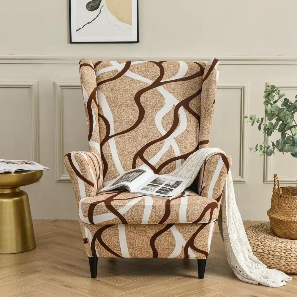 Elastic Floral Print Stretch Protector Wingback Chair Covers Recliner Wing Arm Sofa Cover Slipcover Furniture Protector