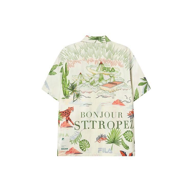 FILA Animal And Plant Pattern Printed Casual Fashion Woven Floral Loose Short Sleeve Shirt Men shirts F11M228402FZA