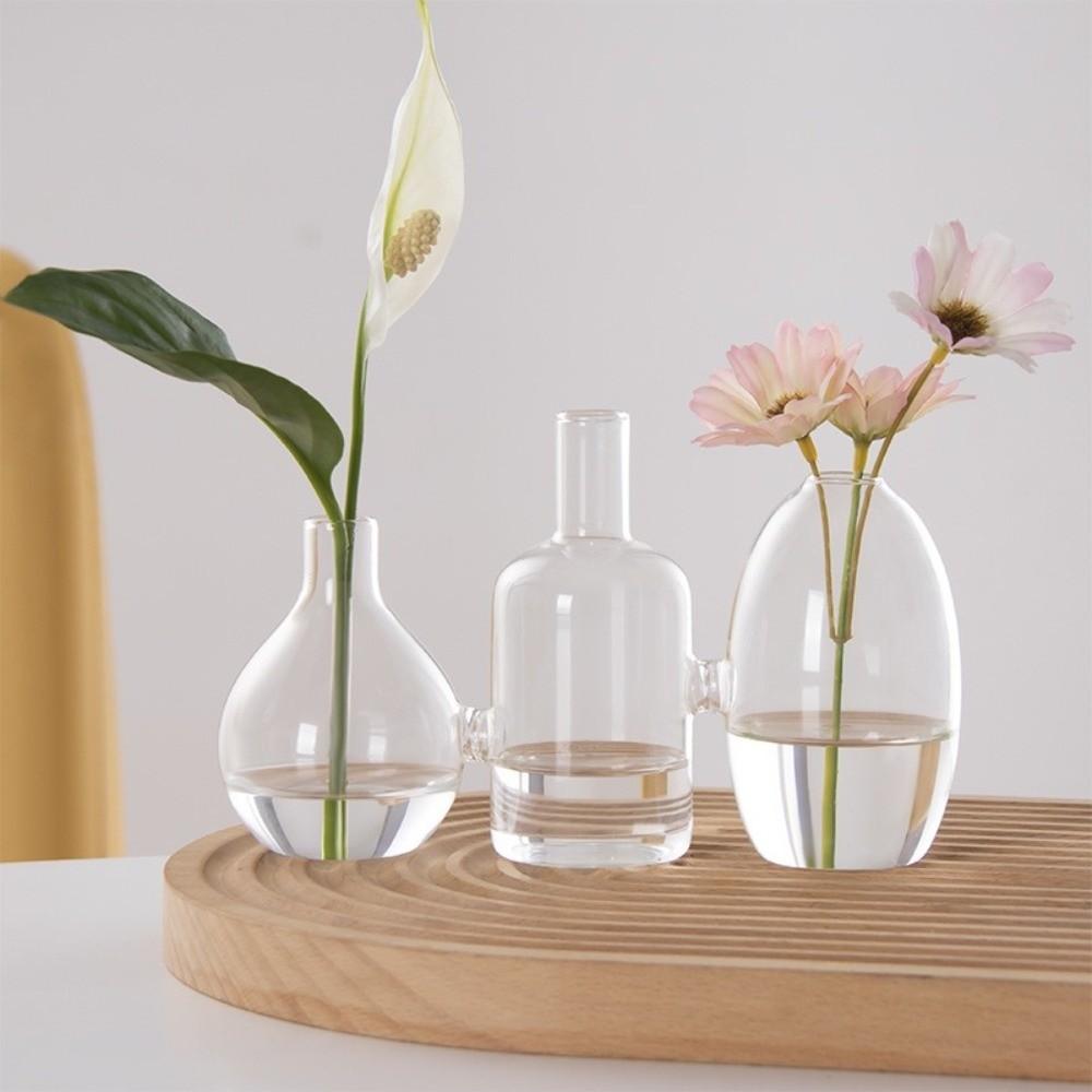 Transparent Glass Vase Triple Connected Flower Holder Plant Terrarium Minimalist Floral Bottle Tabletop Plant Vase