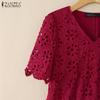 ZANZEA Women Summer V-Neck Lace Crochet Patchwork Casual Short Sleeve Blouse