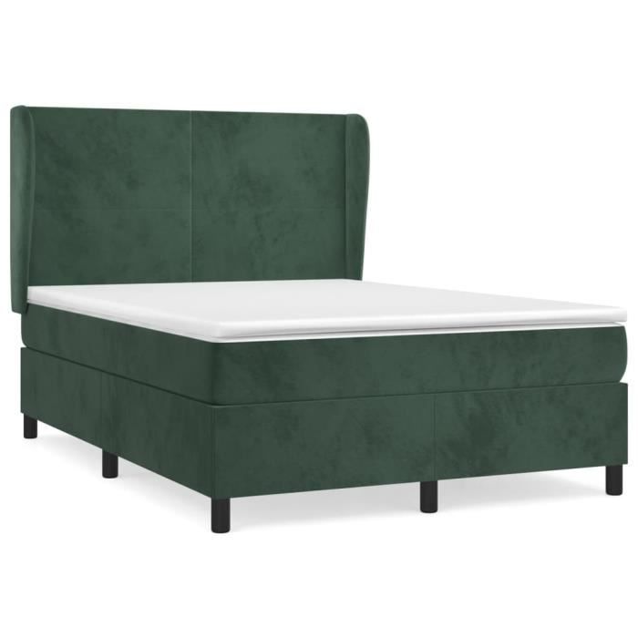 3129096 vidaXL Lit à sommier tapissier et matelas Vert foncé 140x200cm Velours