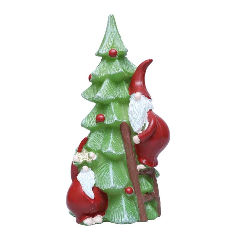 

Festives Santa Climbing Christmas Tree Resins Figurine Ornament With Builts In LED Light For Holiday Shelf Decors зелений