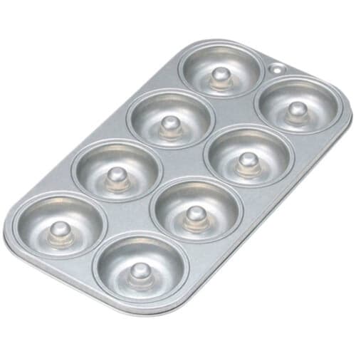 Tiger Crown Silver Donut Pan, 127 x 237 x 16mm, 8 Mini Donut Pans, Tin-Plated Steel, Baked Donuts, Recipe Included, Product Number 2326