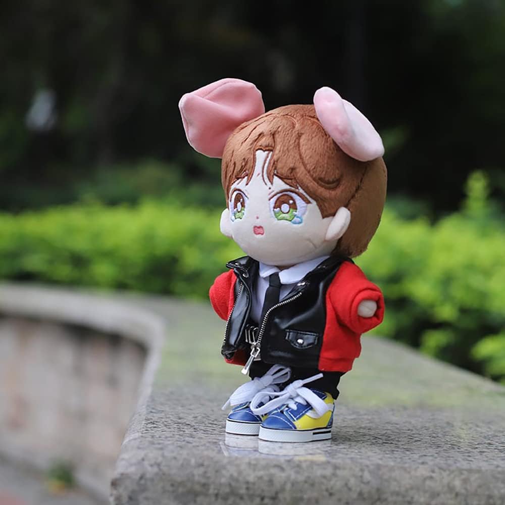 niannyyhouse 20cm Doll Clothes Plush Suit Leather Jacket White Shirt Tie Pants Cotton Outfit Red