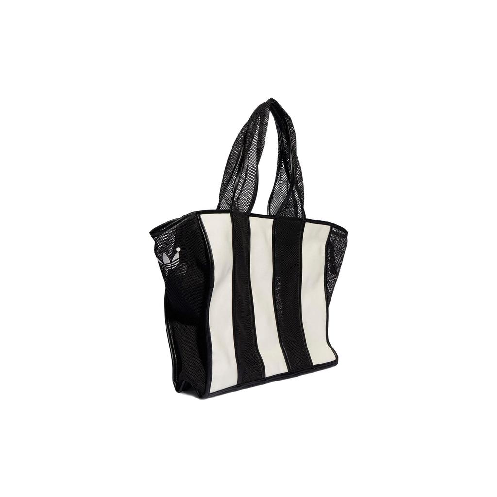 Adidas Originals Striped Zipper Closure Polyurethane Tote Bag Unisex Bags Black White IJ5992