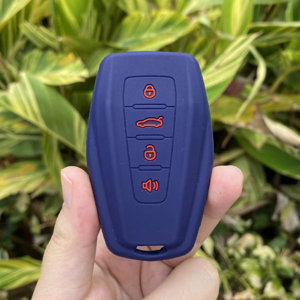 

4 Buttons Silicone Rubber Car Key Cover Protect Case Shell Holder for Geely Coolray X6 Emgrand Global Hawk GX7 Remote Keychain темно-синього кольору
