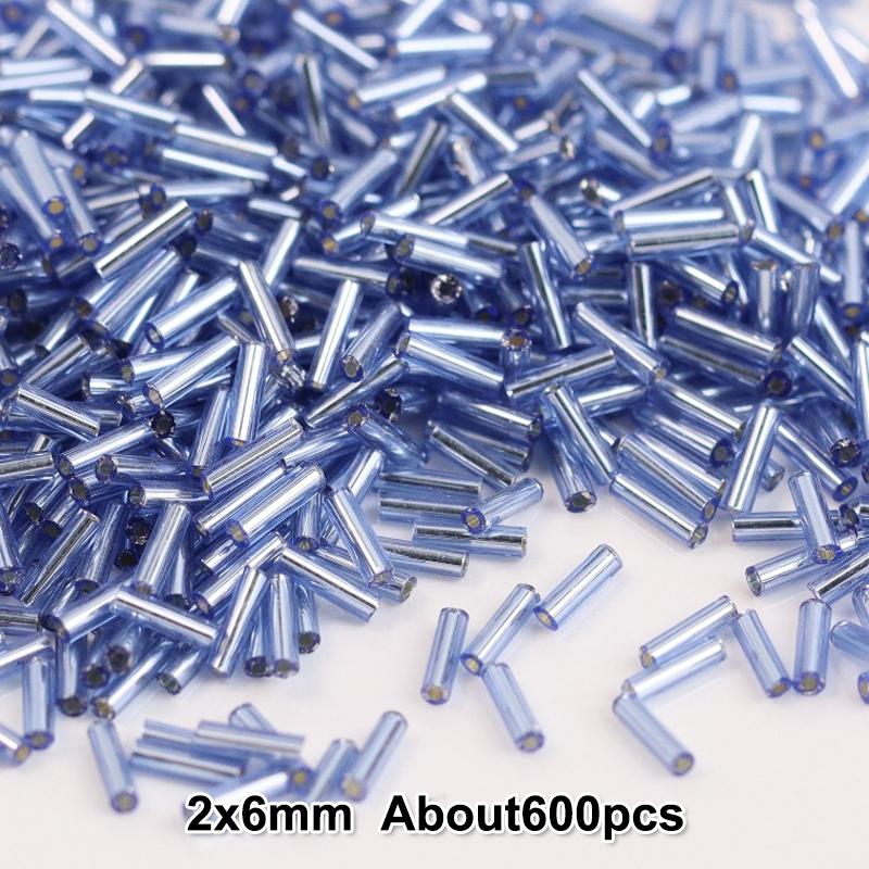 2x6mm Colorful Silver Core Czech Glass Seed Bugle Beads Tube Spacer Beads For Jewelry Making Garment Sewing Accessory