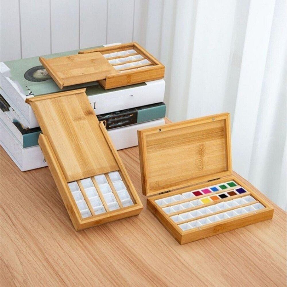 Empty Bamboo Watercolor Box with Lid Paint Storage Box New Paint Palette  Painting Art Supplies