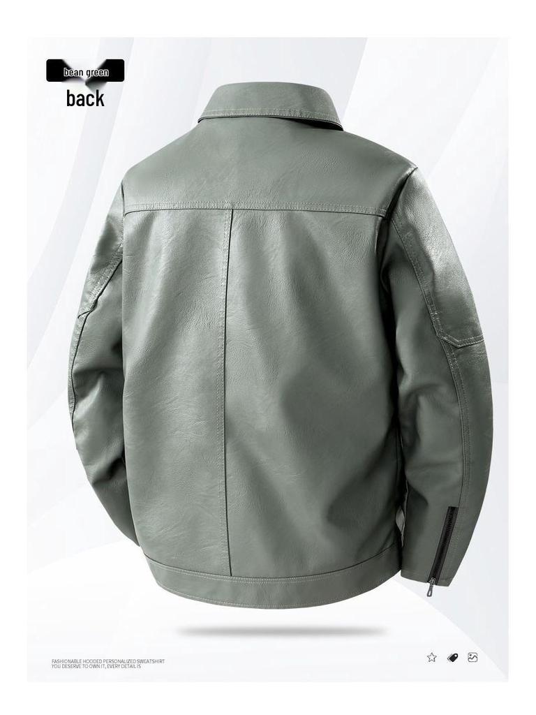 Men's Slim Fit Leather Jacket - Autumn/Winter Casual Lapel Coat with Plus Velvet and Thick Lining