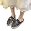 Large size casual single shoes women's spring new flat bottom thick bottom round head bow sequined half slippers women