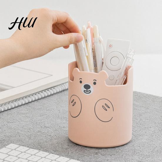 Study Table Pen Holder Cute Bear 2-in-1 & Phone Stand, Macaron Colors Desk Organizer, Large Organizer Capacity Storage for Pens Makeup Brushes