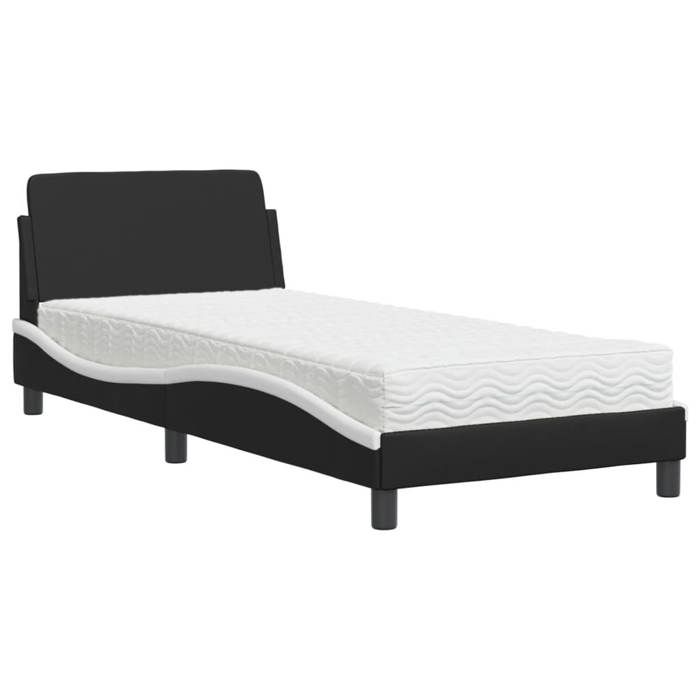 VidaXL Lit avec matelas noir et blanc 80x200 cm similicuir, meuble de chambre à coucher, lit simple, cadre de lit incurvé, 3208302