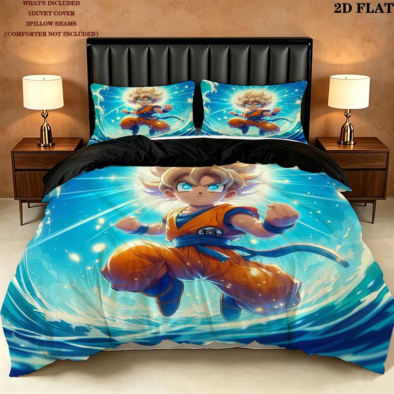 Son Goku Muster Bettwäsche Steppdecke Set Bettbezug Kissenbezug Zuhause Geburtstagsgeschenk(1 Bettbezug + 2 Kissenbezüge, ohne Füllung)