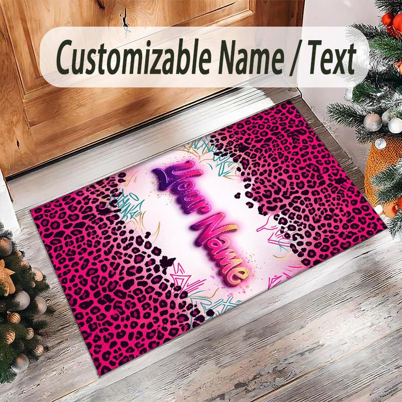 Lion Tiger Theme Crystal Velvet Rug Personalized Custom Name Text Soft Floor Mat Home Decor