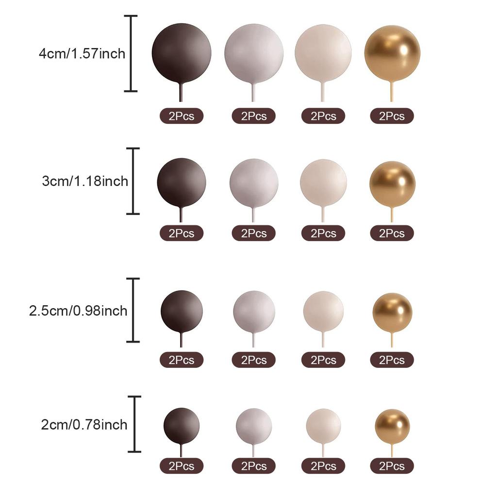 32 Stück braune Kugel-Kuchenaufsätze, Mini-Ballons, Stäbe, Schaumstoffkugeln, Kuchenspieße, Kuchenaufsätze für Hochzeitsfeiern, Geburtstagstortendekoration