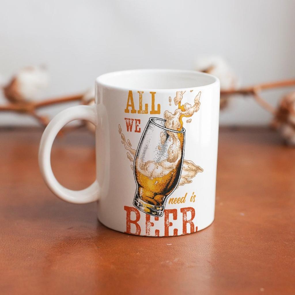 1pc 11oz White Ceramic Mug with Double-Sided Print for Beer Fans, Fun Daily Drinking Cup, Perfect Gift for Friends, Coworkers or Family