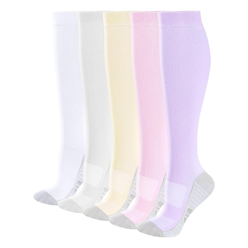 YUEDGE Compression Calf For Standing Work and Sizes Women's Socks, Support, Quick-Drying, Moisture-Wicking, Sports, 5-Pair Set, 23-26cm