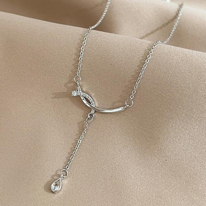 PONYKISS Tibetan Silver Zircon Geometric Water Drop Pendant Necklaces for Women Trendy Fashion  Personality Accessories