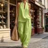 Completi due pezzi in cotone e lino da donna Top senza maniche con scollo a V e incrocio Pantaloni a gamba larga coordinati Outfit estivi per vacanze e relax