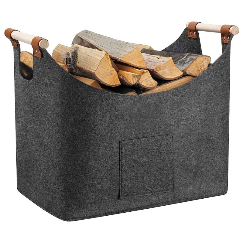 Foldable Felt Firewood Holder Versatile Large Wood Bag Functional Home Storage Organizer for Logs Clothes Newspaper