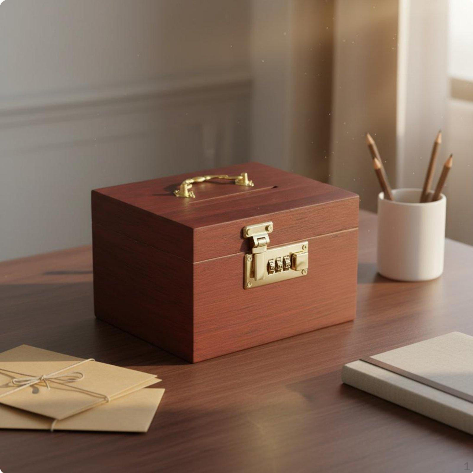Wooden Piggy Bank with Combination Lock Box Lockable Saving for Adults, Kids Brown Small Opp Bag