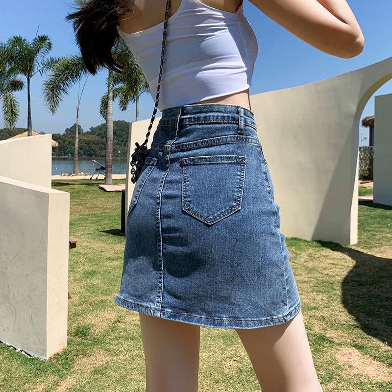 Damen High-Waist Denim Minirock - 2024 Sommer Schlankmachende A-Linie mit Elastischen Anti-Expositions-Shorts