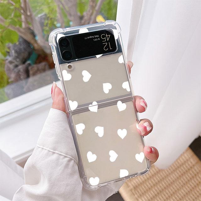 Hülle für Samsung Galaxy Z Flip 3 5G Funda Z Flip 4 Luxus Klar PC Hart Stoßfest Rückseite Handy Coque Liebesherz