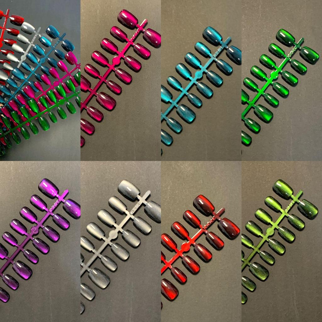 Pure Color Cat Eye Nail Art Stickers: Short Square False Nails