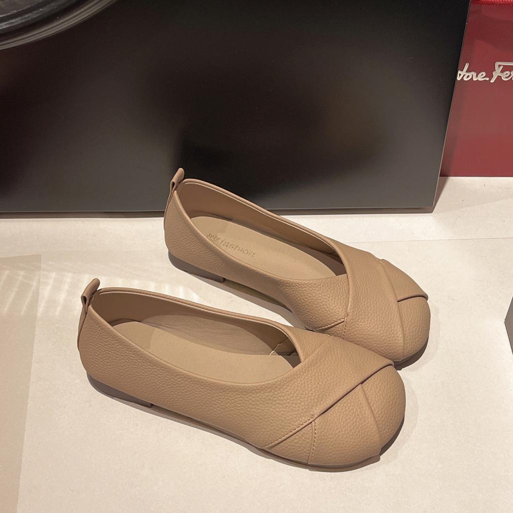 Modne Damskie Skórzane Mokasyny Wsuwane Casualowe Okrągły Nosek Śliczne Płaskie Buty Pielęgniarskie Sneakersy Wiosna Jesień Baleriny