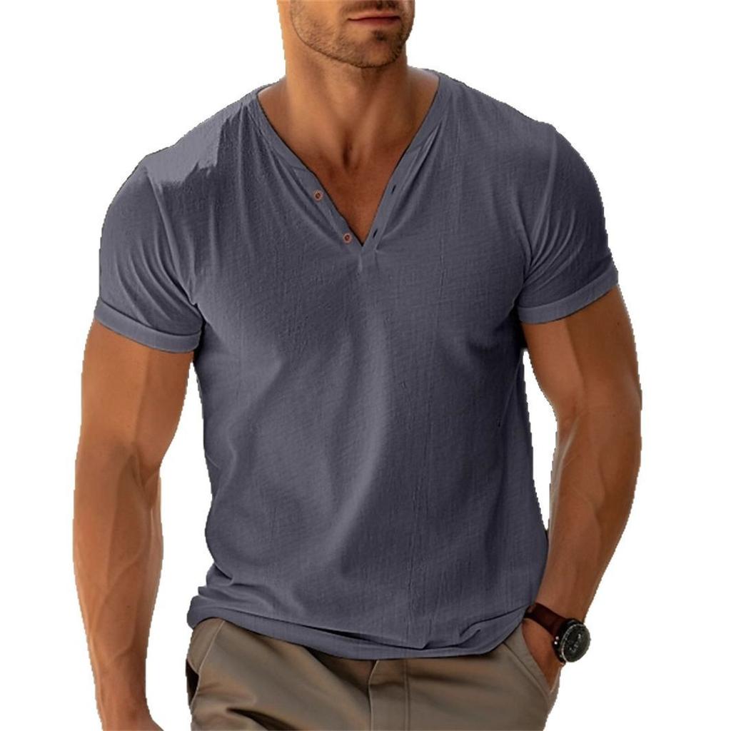 Men's T-shirt Summer Beach Short Sleeve Casual Solid Color Regular Fit T-shirt Top