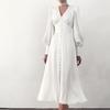White Single Breasted Elegant Dress for Women Party Robe High Waist Satin Long Dress