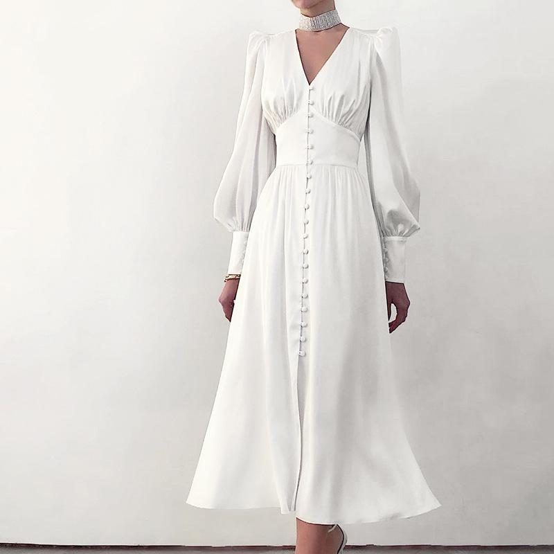 White Single Breasted Elegant Dress for Women Party Robe High Waist Satin Long Dress