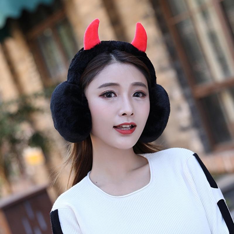 Ohrenschützer für Damen, süßes Lolipop-Muster, Ohrenschützer, Winter-Ohrenwärmer mit Hörnern, Kunstfell, verstellbar, faltbar