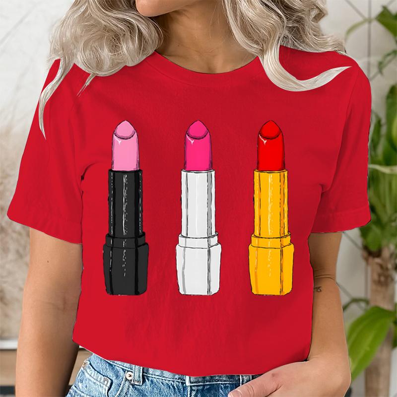 Summer Clothing Lipstick Makeup Fashion Women Tee Tshirts Casual Short Sleeve Regular Female Graphic T Shirt Fashion Clothes