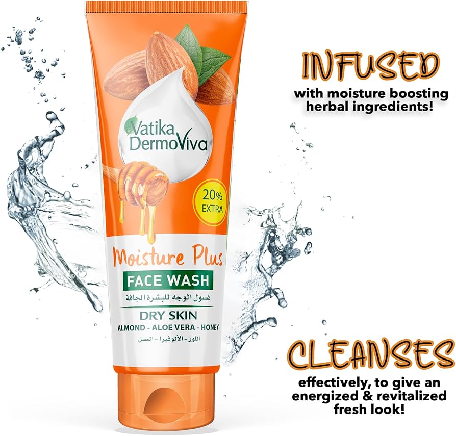 Vatika Dermo Viva Feuchtigkeitsplus Gesichtswaschgel (150ml + 35ml) | Angereichert mit Mandel-, Aloe Vera- und Honigextrakten | Hilft bei trockener Haut