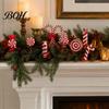 Wooden Christmas Tree Pendant Set Candy Ornaments, Red White Peppermint Cane Lollipop Pendants, Seasonal Decorative Hanging Props Decoration for Xmas
