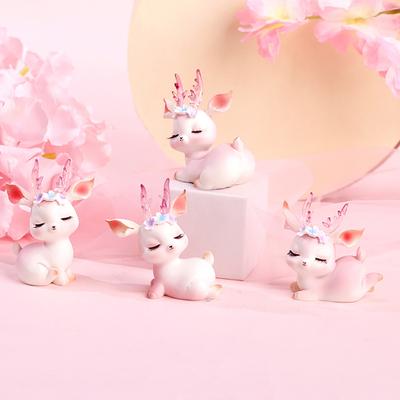 Hand-painted Deer Figurine Cartoon Resin Interesting 3D Pink Deer Sculpture for Courtyard