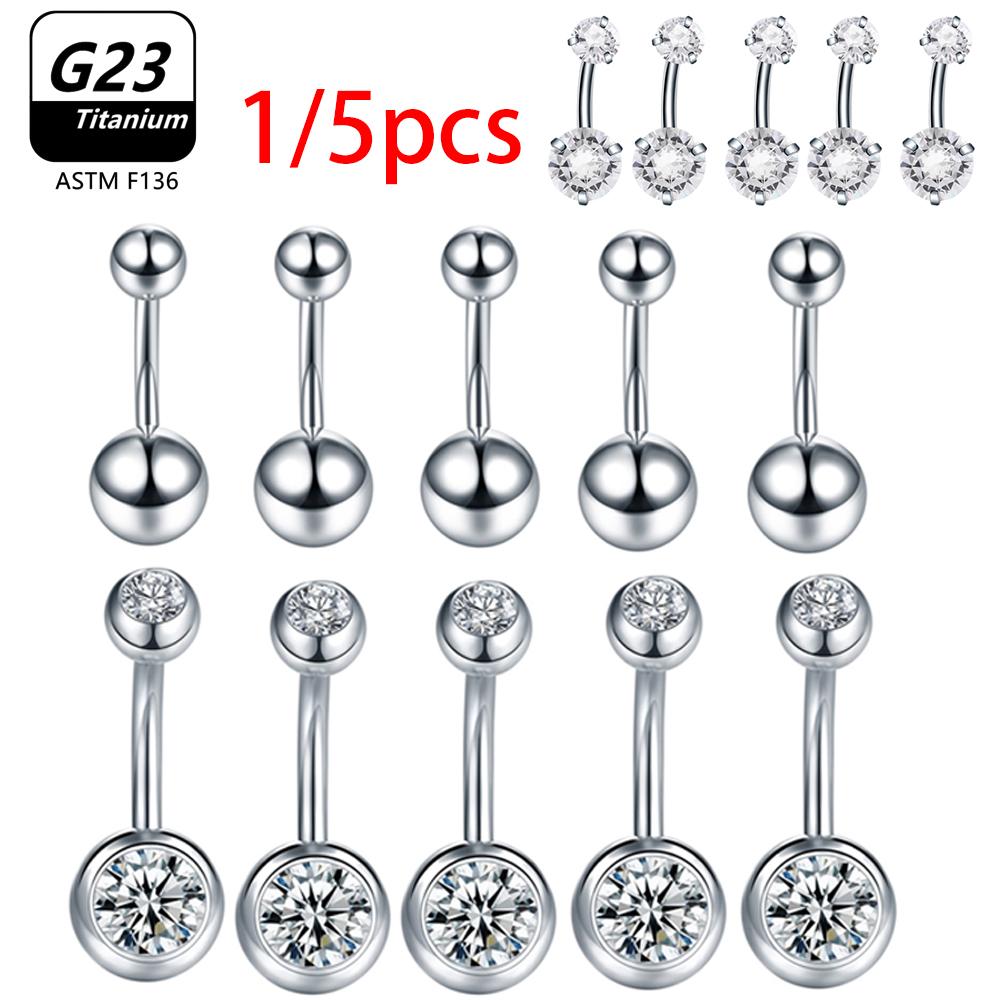 1/5pcs ASTM F136 G23 Titanium 14G Belly Button Ring Navel Nombril Piercing CZ Sexy Women Body Jewelry Ombligo