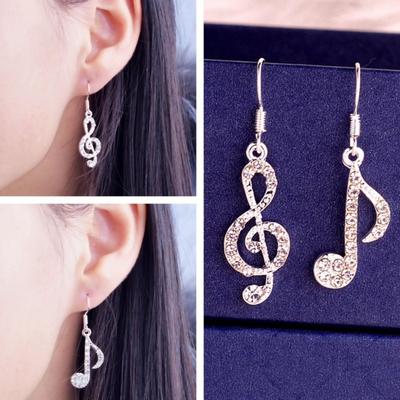 1 Paar baumelnde Ohrringe, Musiknoten-Design, funkelnde Strass-Tropfenohrringe, Dekoration, Hochzeitsschmuck für Frauen