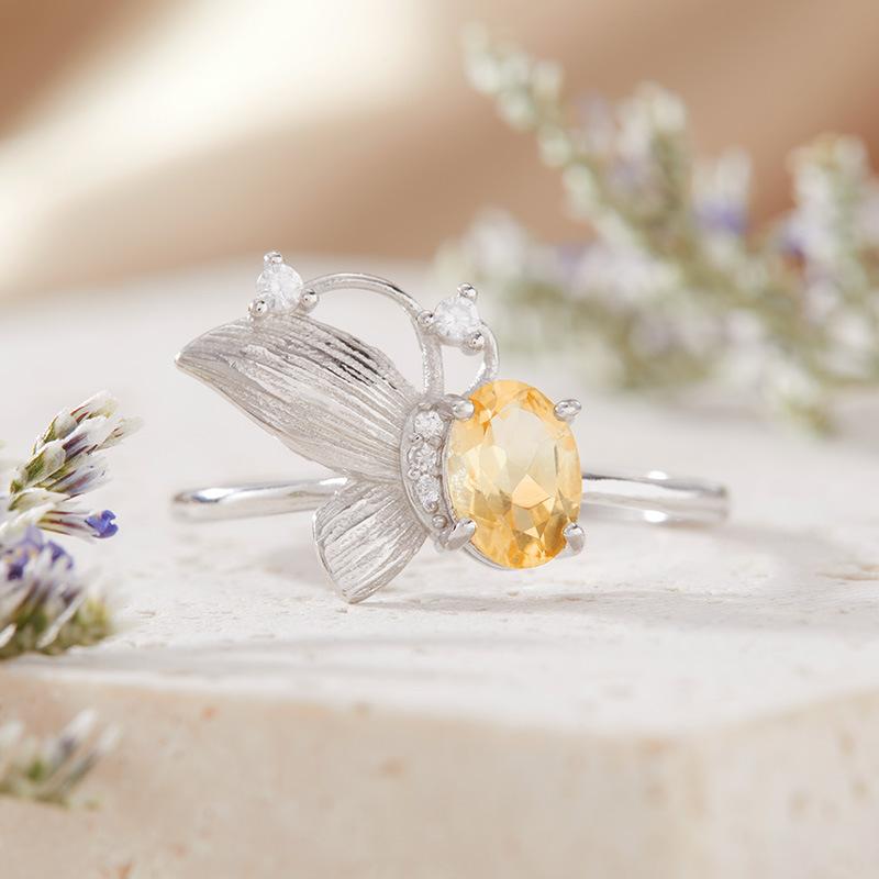 Natural Topaz Garnet Peridot Amethyst Color Treasure Ring Women'S S925 Sterling Silver Butterfly Index Finger Ring