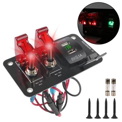 Car Swith Panel 2 Light Toggle USB Chargers Volt Tester Racing Auto Start Stop Buttons Starter RV Automobile Accessories 12V 24V