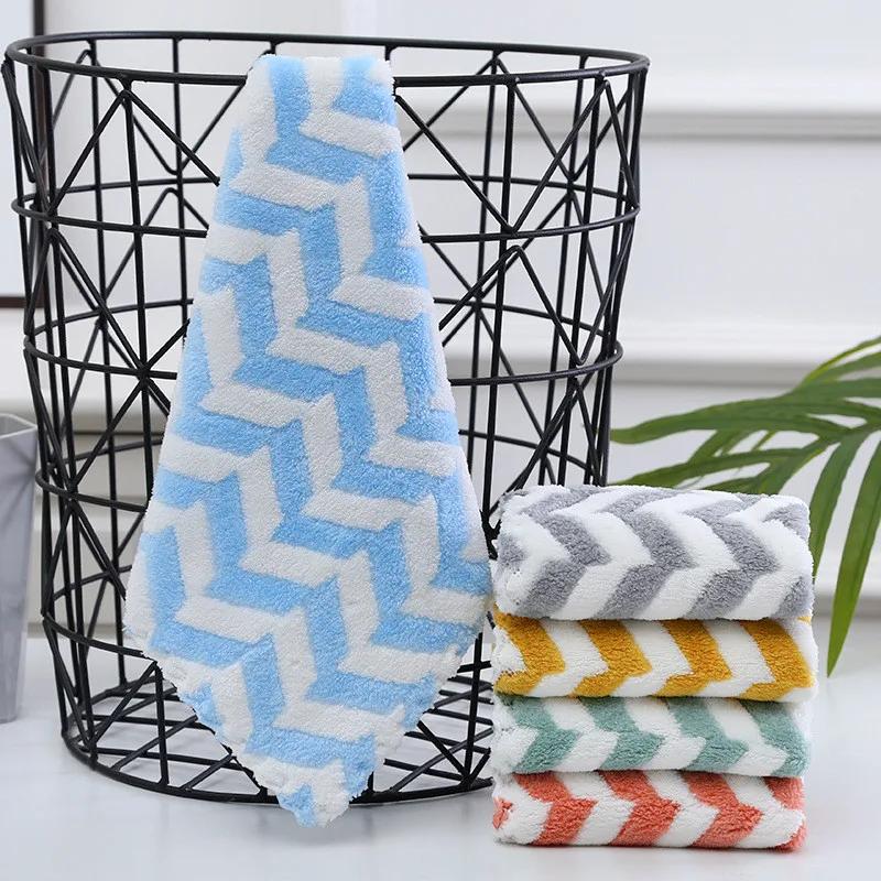 4Pcs 30x30cm Wave Soft Coral Velvet Kitchen Hand Towel Dishcloth Non-stick Oil Cleaning Wipe Cloth Scouring Pad