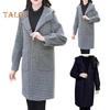 Damen-Wollmantel für Herbst und Winter mit Seitentaschen, Kapuze, einreihig, lockeres Karomuster, mittellang, dick, warm haltender Mantel für Pendeln, Dating, Reisen