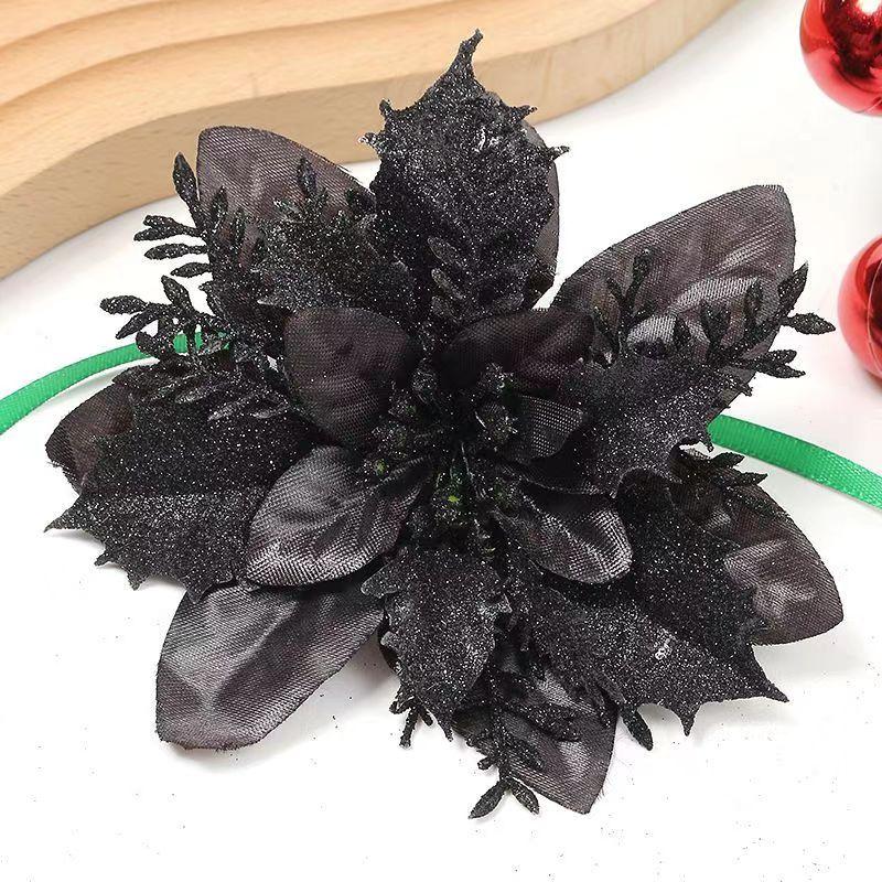 10PCS Christmas Flowers Glitter Artificial Poinsettia Floral Xmas Tree Ornaments DIY Garlands Home Wedding Party Decor